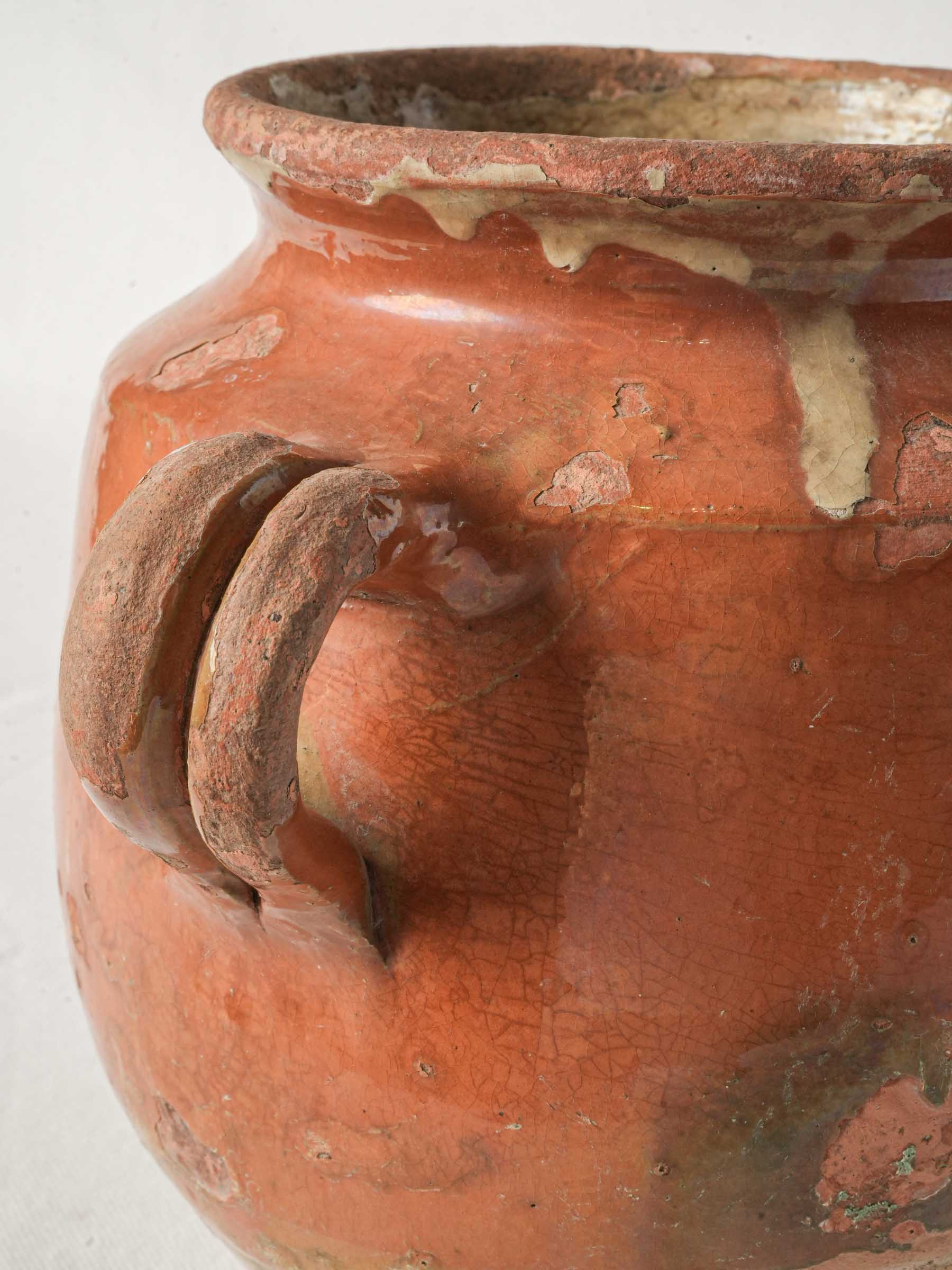 Characterful French Country Confit Pot w/ Orange Glaze - 9½"