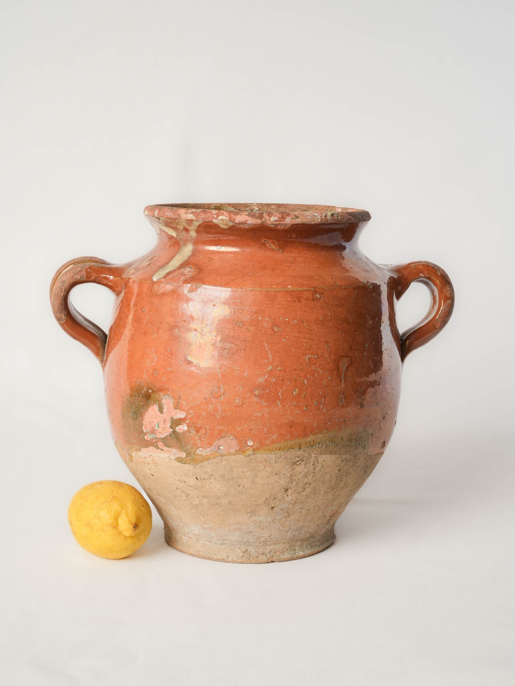 Characterful French Country Confit Pot w/ Orange Glaze - 9½"