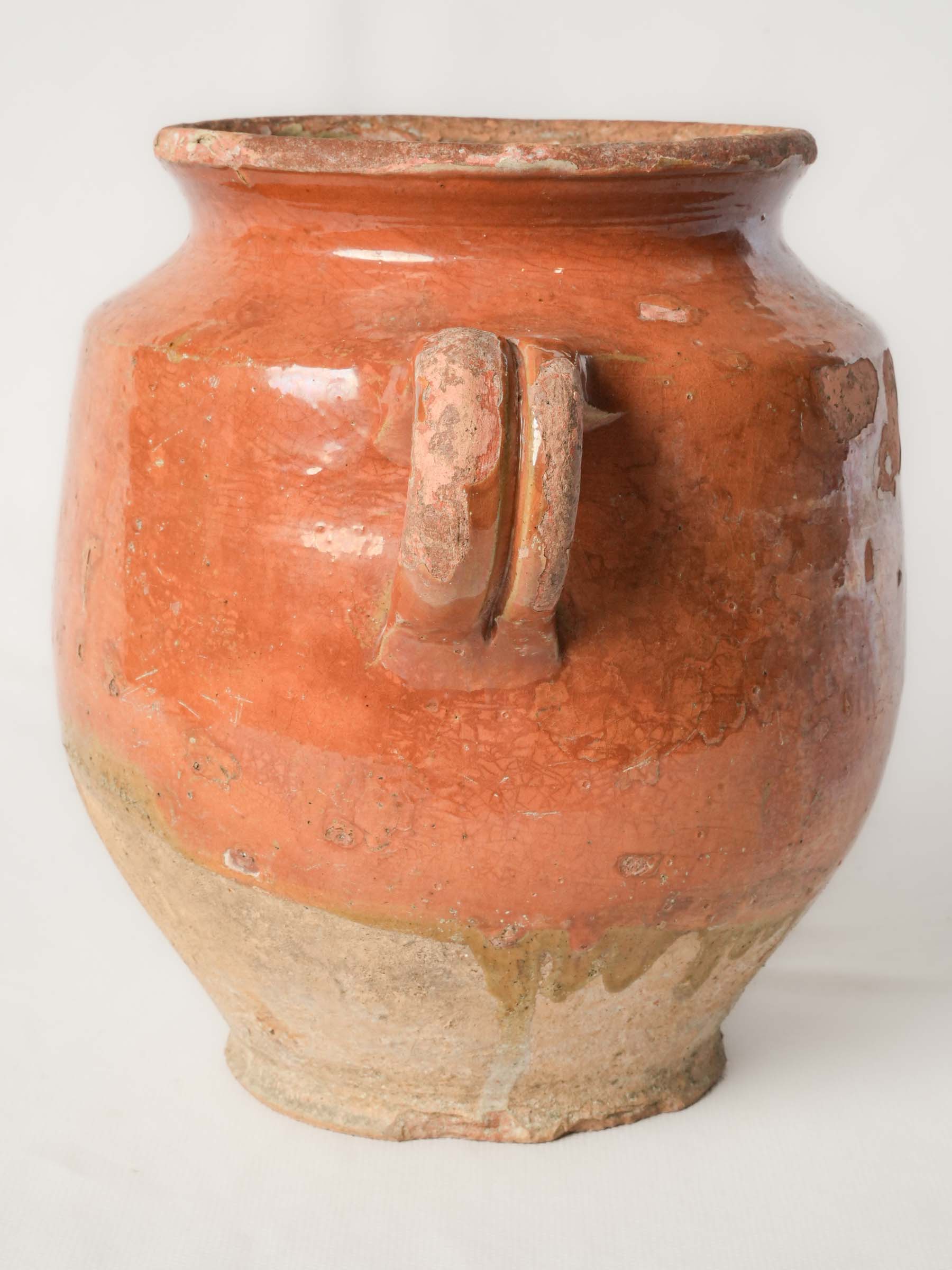 Characterful French Country Confit Pot w/ Orange Glaze - 9½"