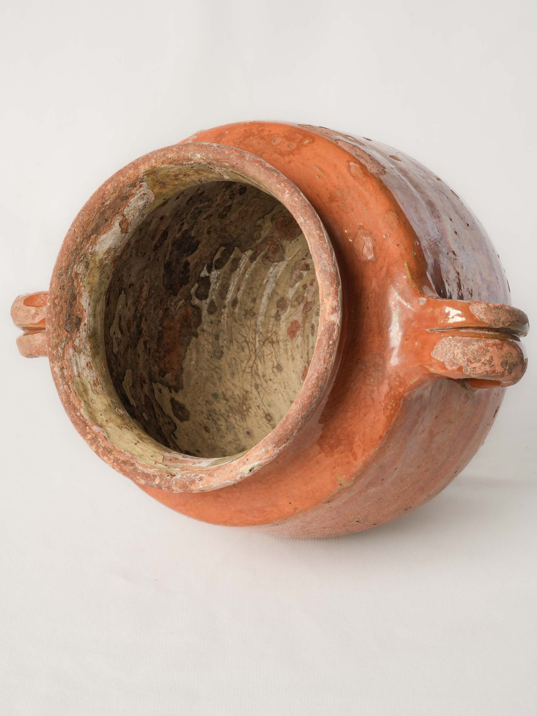 Characterful French Country Confit Pot w/ Orange Glaze - 9½"