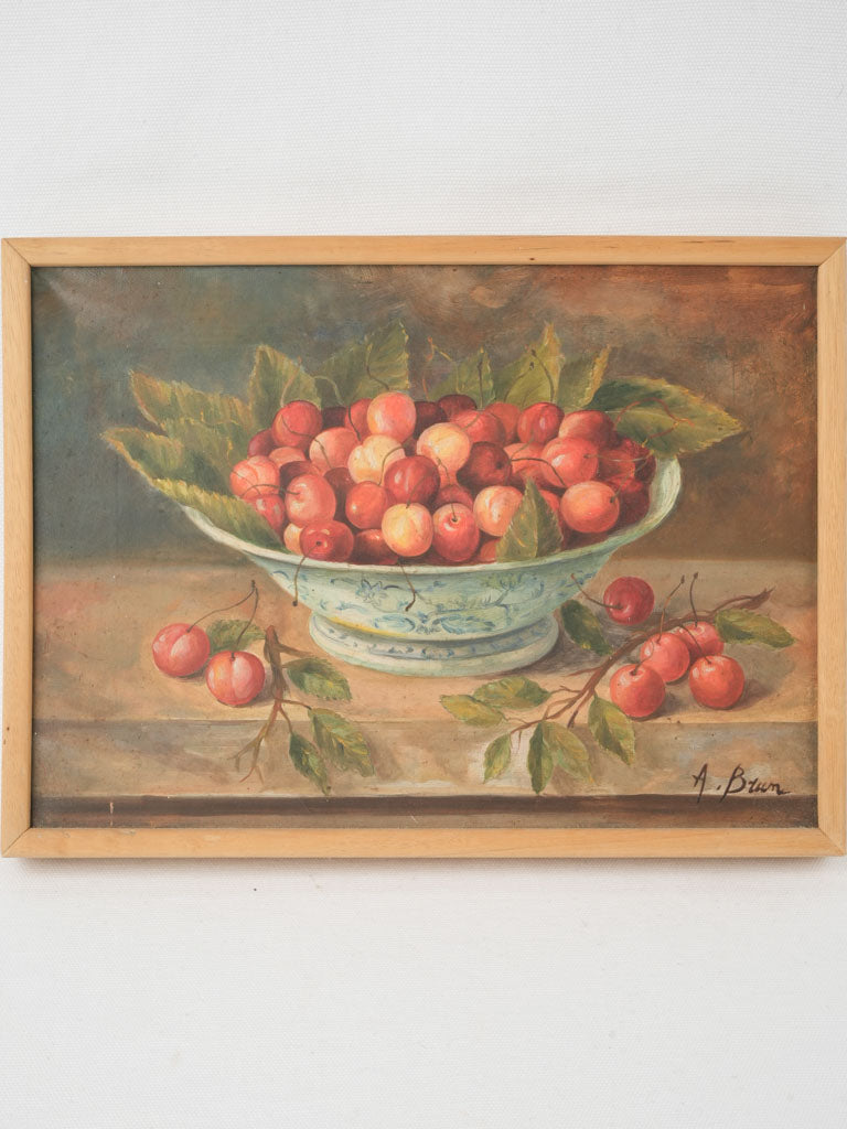 Vintage French still life cherries bowl