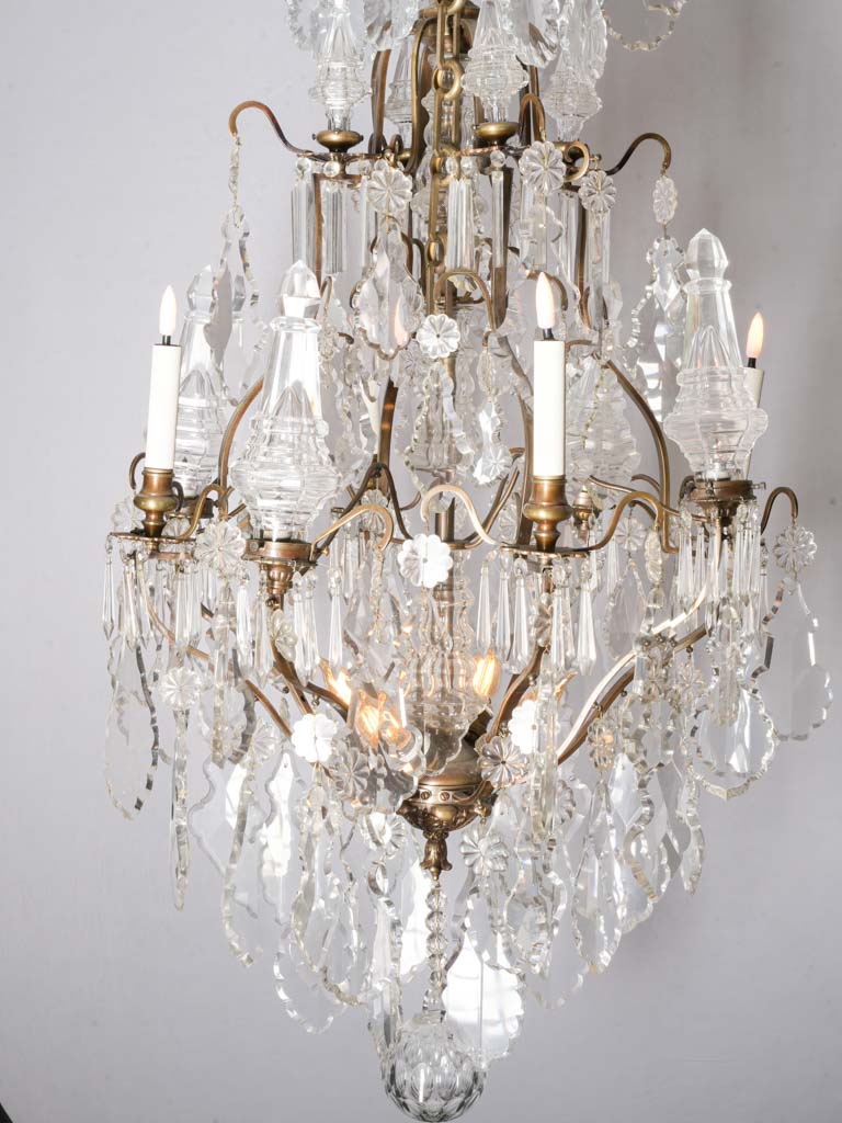 Impressive French Gilt-Bronze Cage Chandelier w/ Crystal Drops - 52"