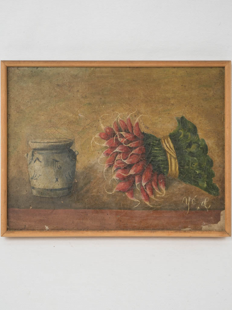 Antique French still life radish painting