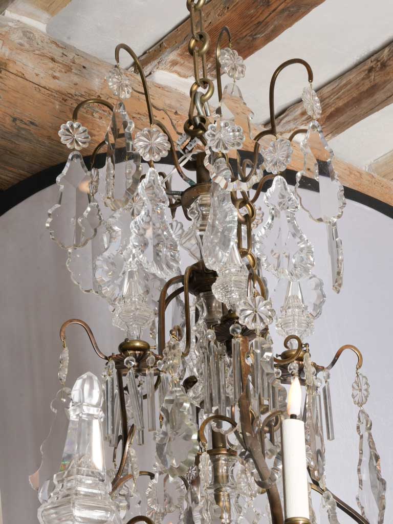 Impressive French Gilt-Bronze Cage Chandelier w/ Crystal Drops - 52"