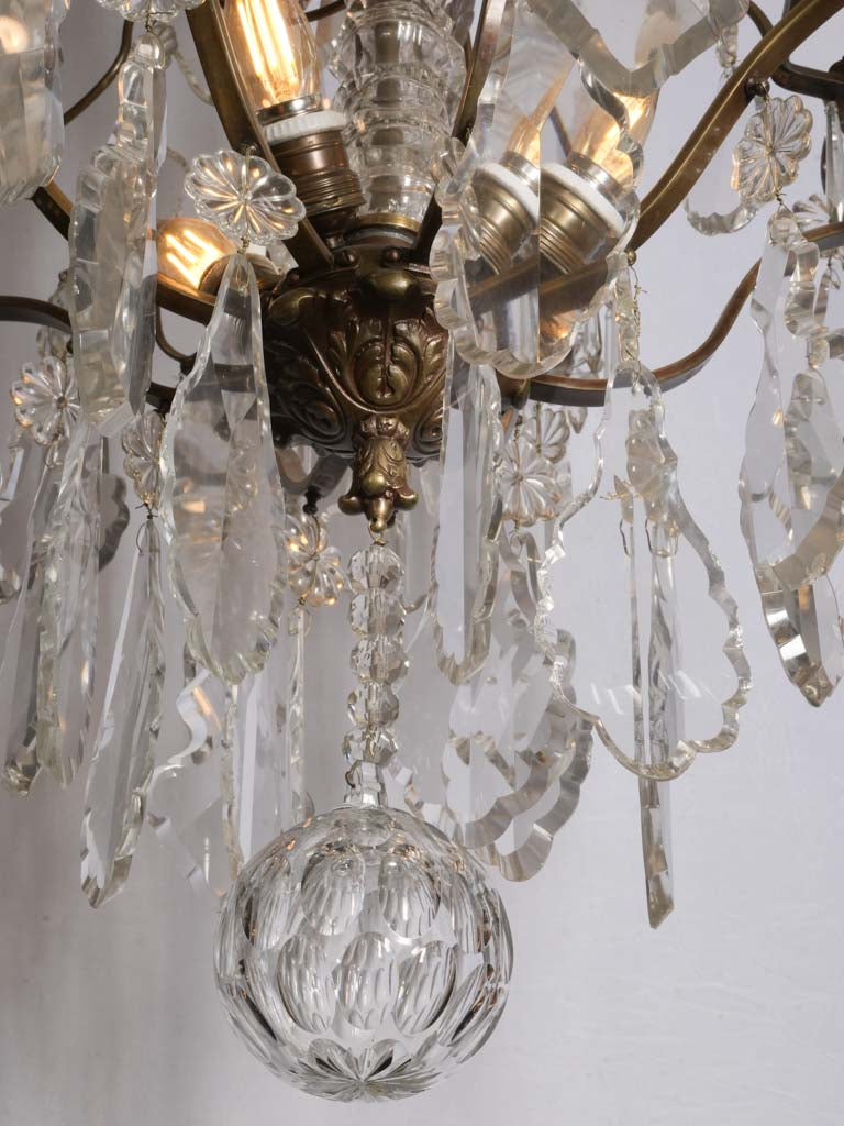 Impressive French Gilt-Bronze Cage Chandelier w/ Crystal Drops - 52"