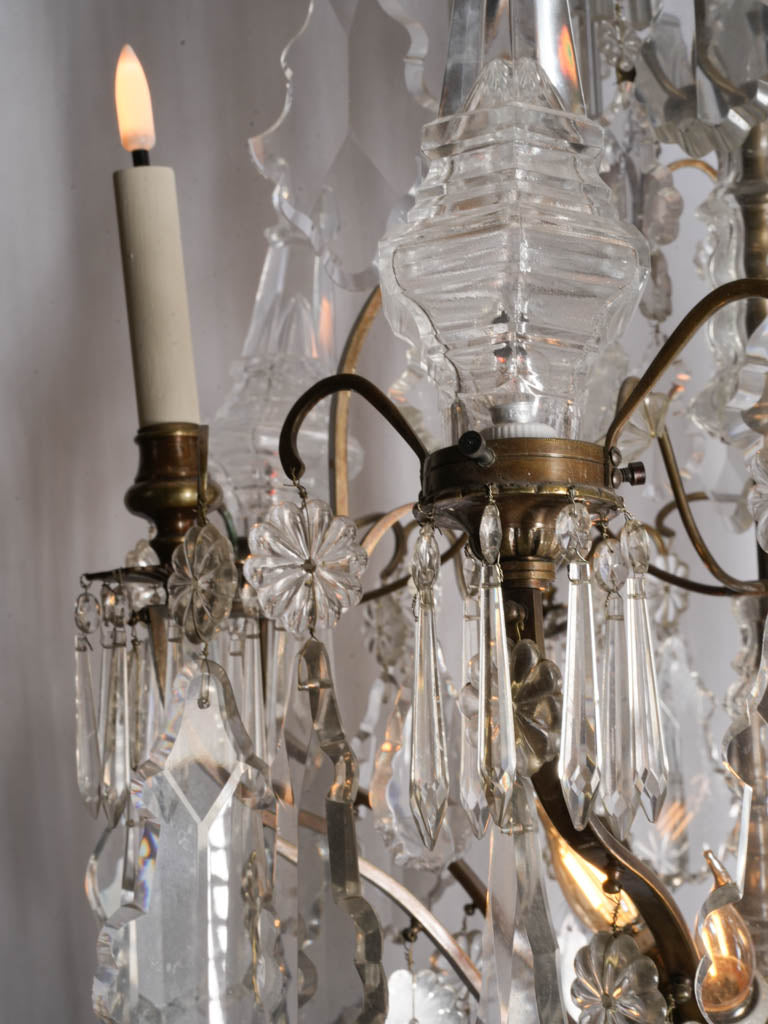Impressive French Gilt-Bronze Cage Chandelier w/ Crystal Drops - 52"