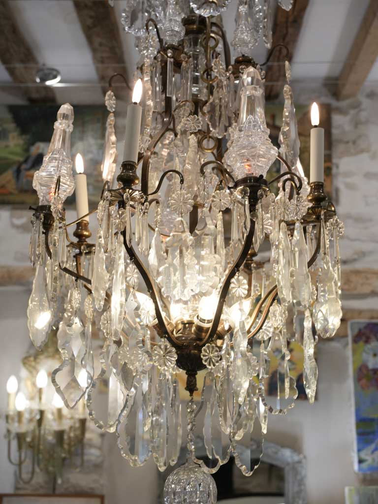 Impressive French Gilt-Bronze Cage Chandelier w/ Crystal Drops - 52"