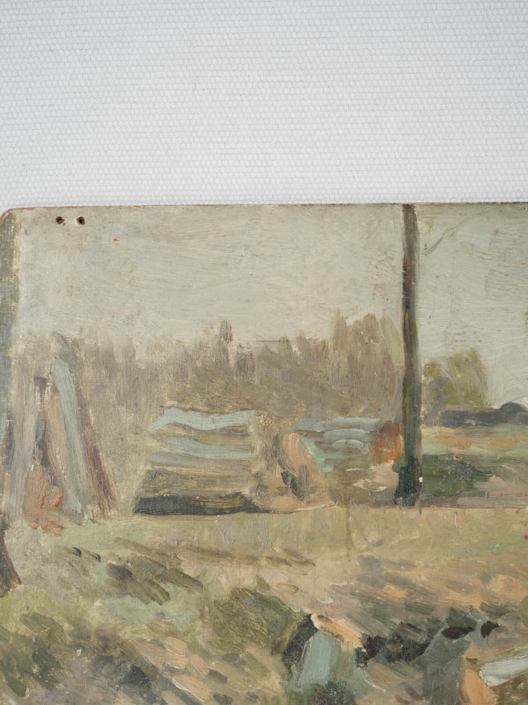 Antique rustic dam landscape painting