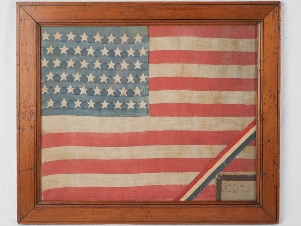 Remarkable Framed American Flag Marking the Liberation of Normandy in 1944 - 19¾" x 22¾"