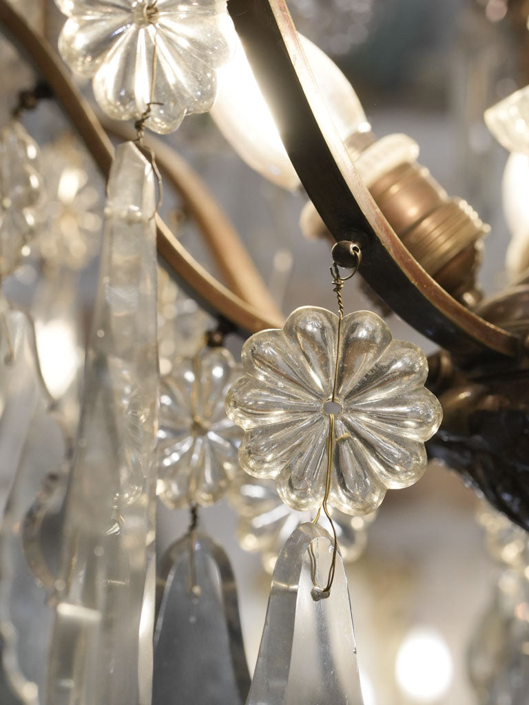 Impressive French Gilt-Bronze Cage Chandelier w/ Crystal Drops - 52"