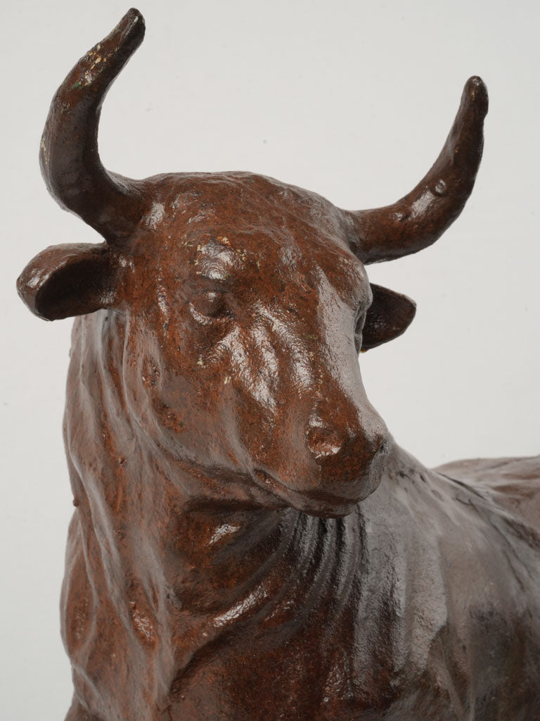 Realistic brown patina bull sculpture