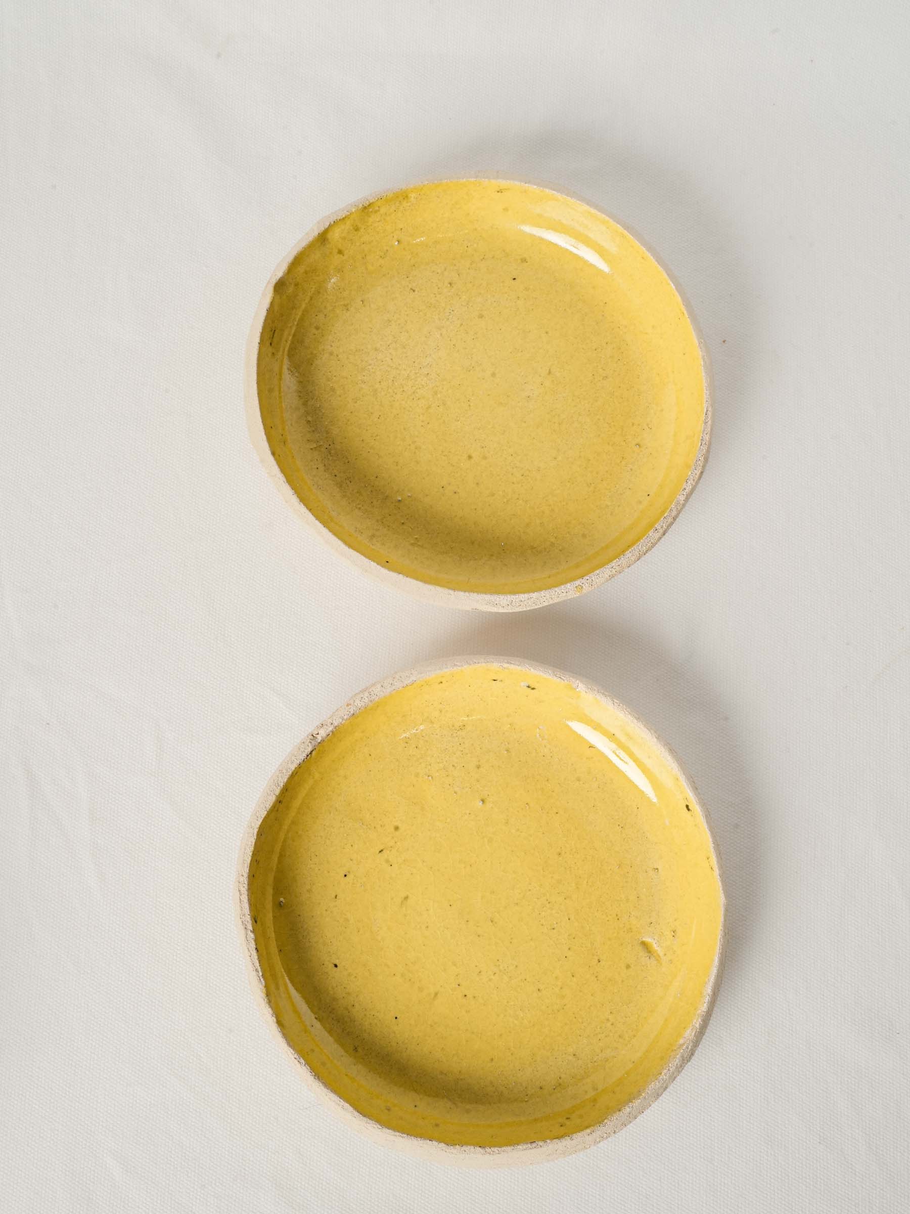 Pair of Contemporary Artisan Ceramic Dishes w/ Bright Yellow Glaze - 8"