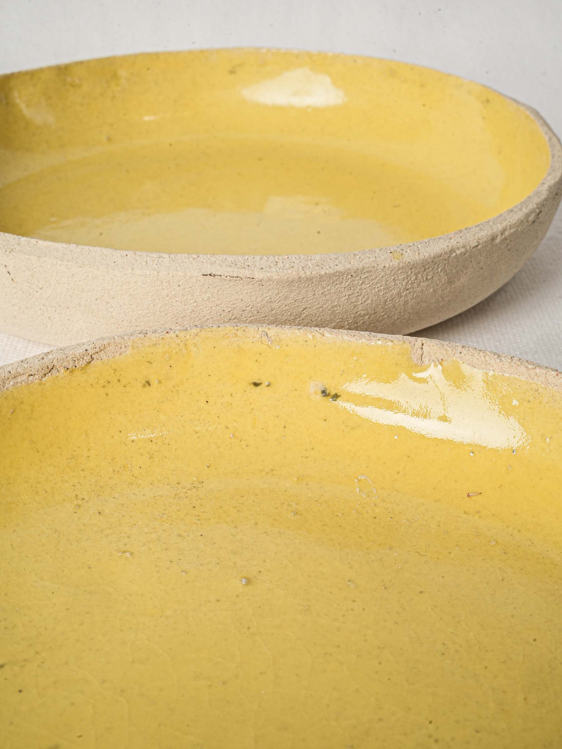 Pair of Contemporary Artisan Ceramic Dishes w/ Bright Yellow Glaze - 8"
