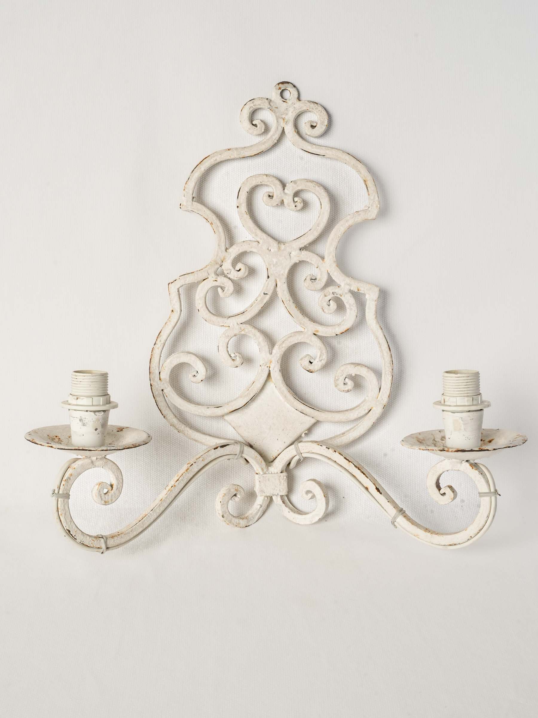 Pair of Mid-Century French White-Painted Wrought Iron Wall Sconces - 14½" x 15¼"