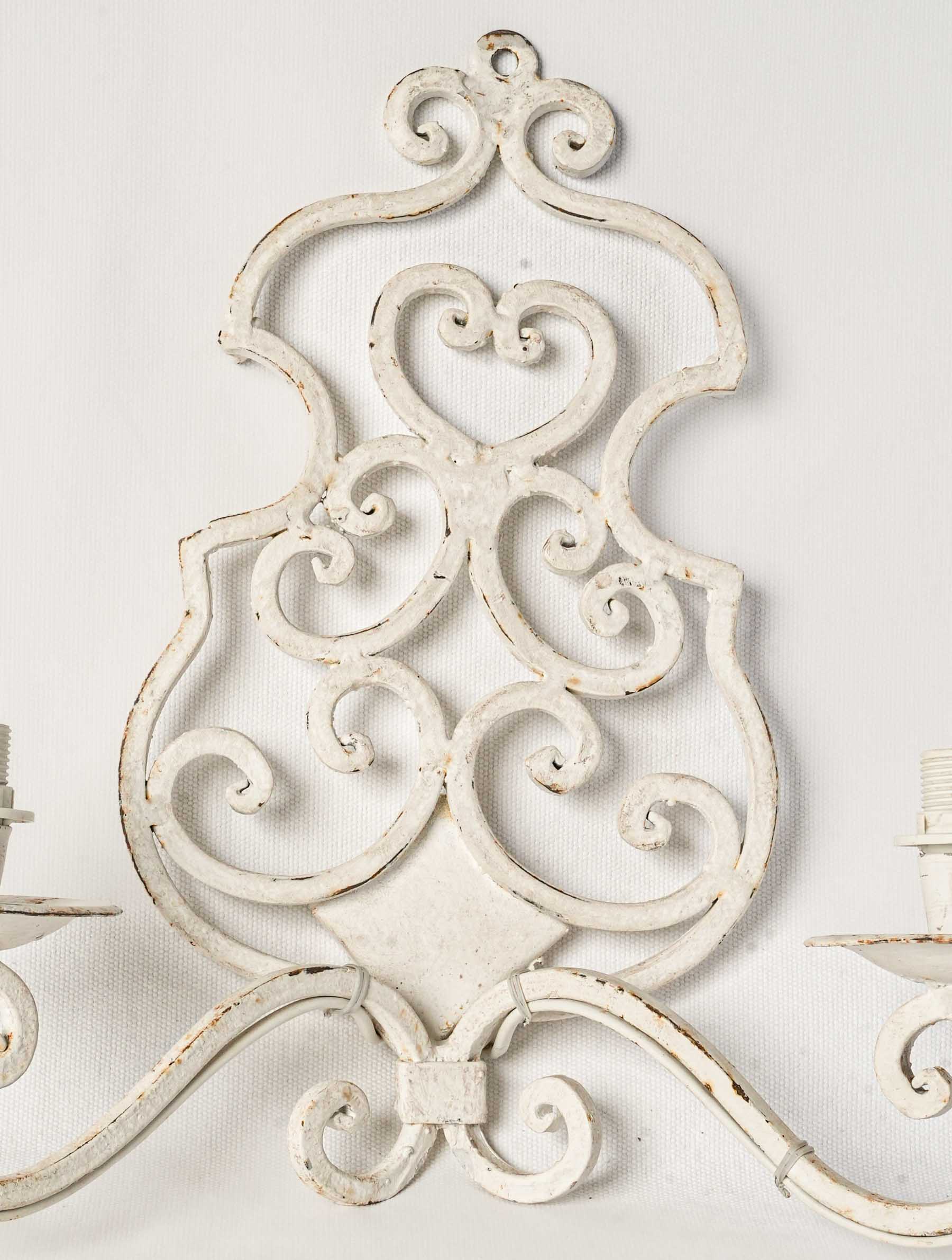 Pair of Mid-Century French White-Painted Wrought Iron Wall Sconces - 14½" x 15¼"