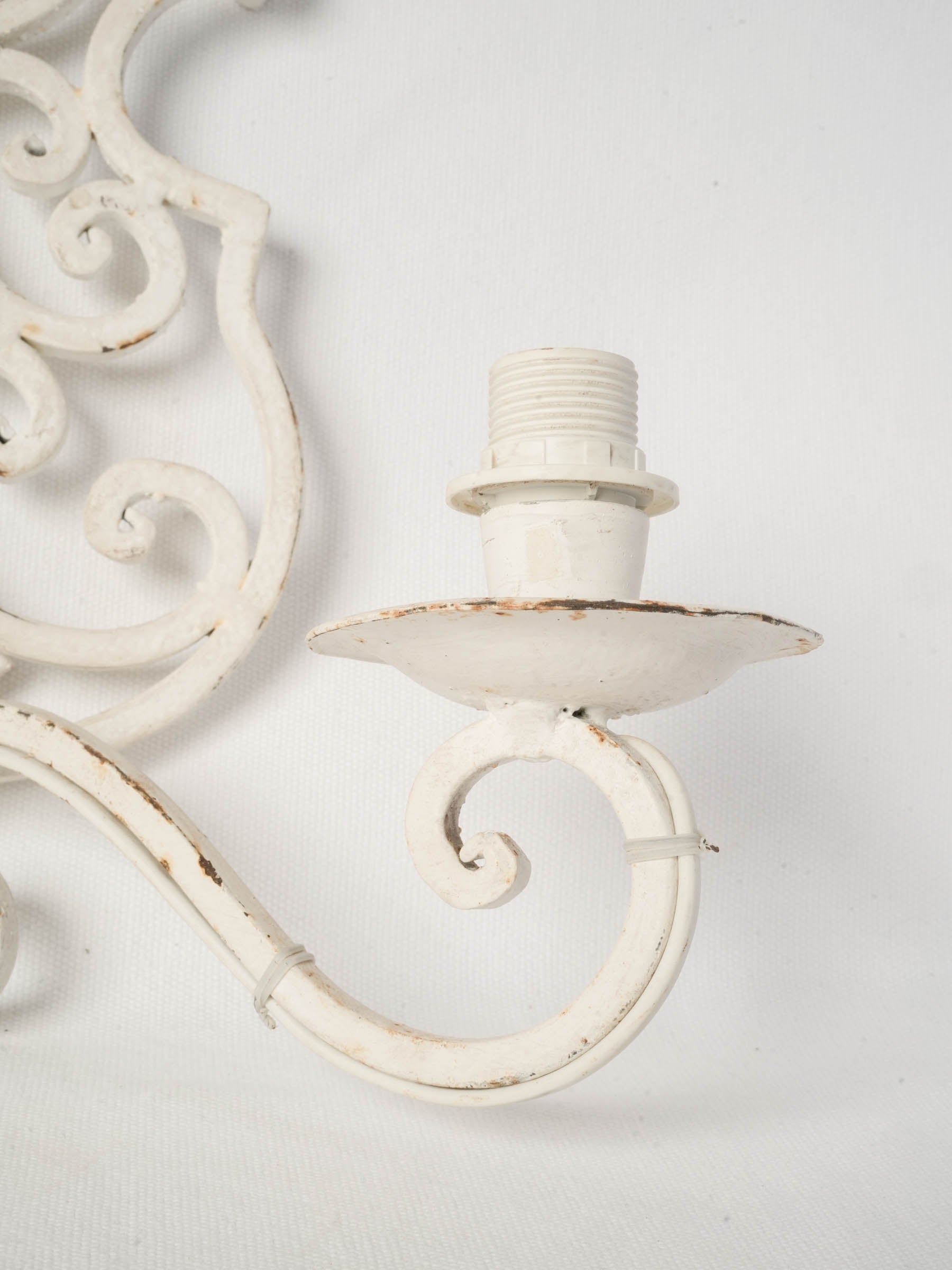 Pair of Mid-Century French White-Painted Wrought Iron Wall Sconces - 14½" x 15¼"