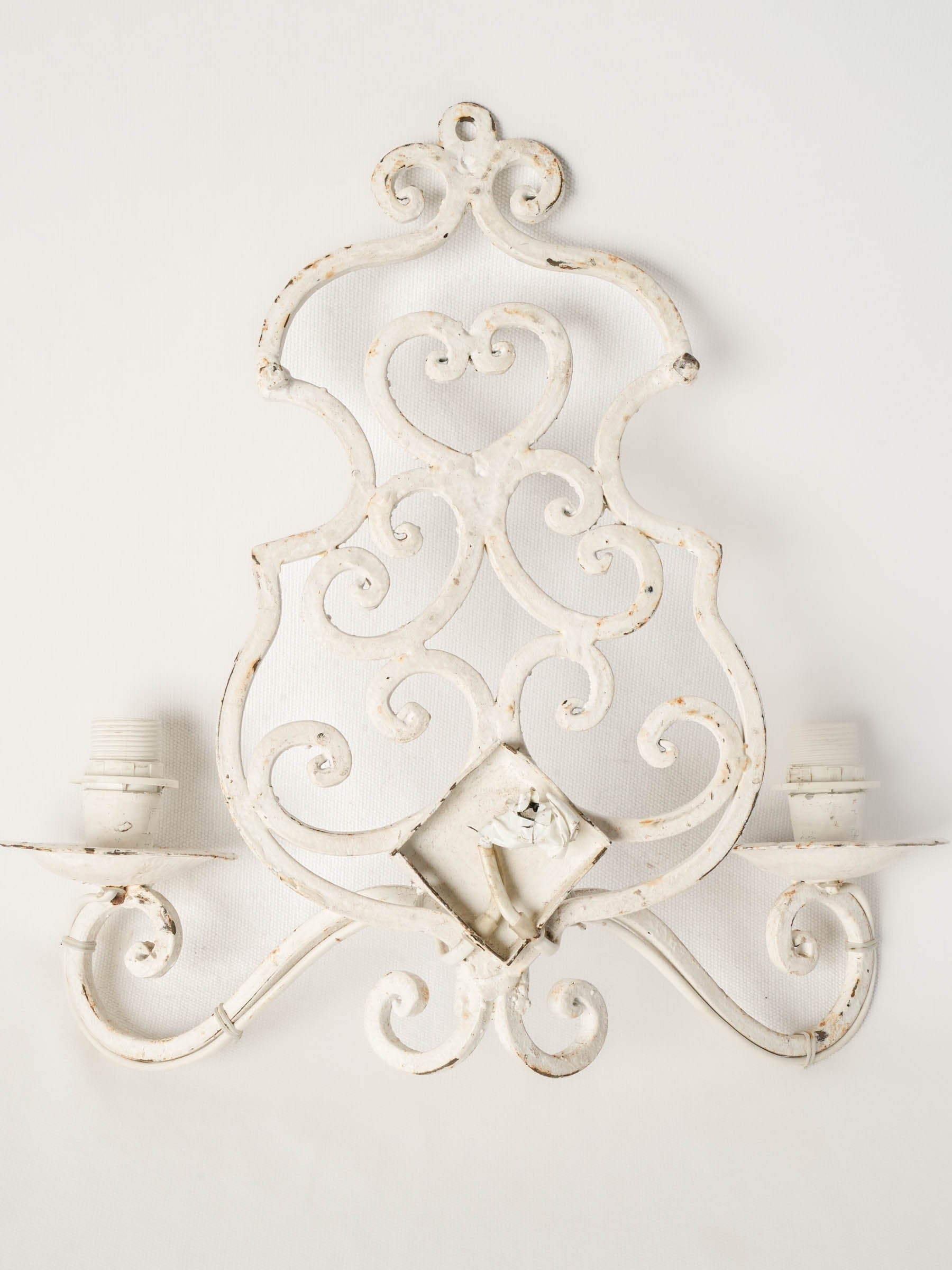 Pair of Mid-Century French White-Painted Wrought Iron Wall Sconces - 14½" x 15¼"