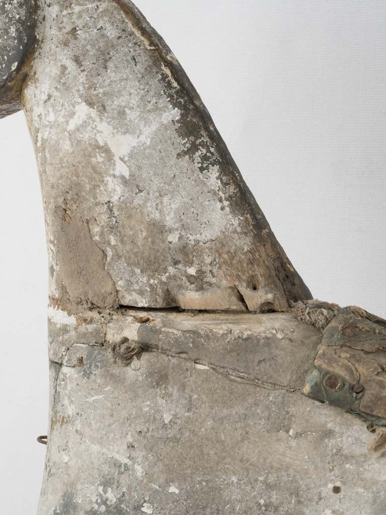 Classical, weathered, wooden horse sculpture