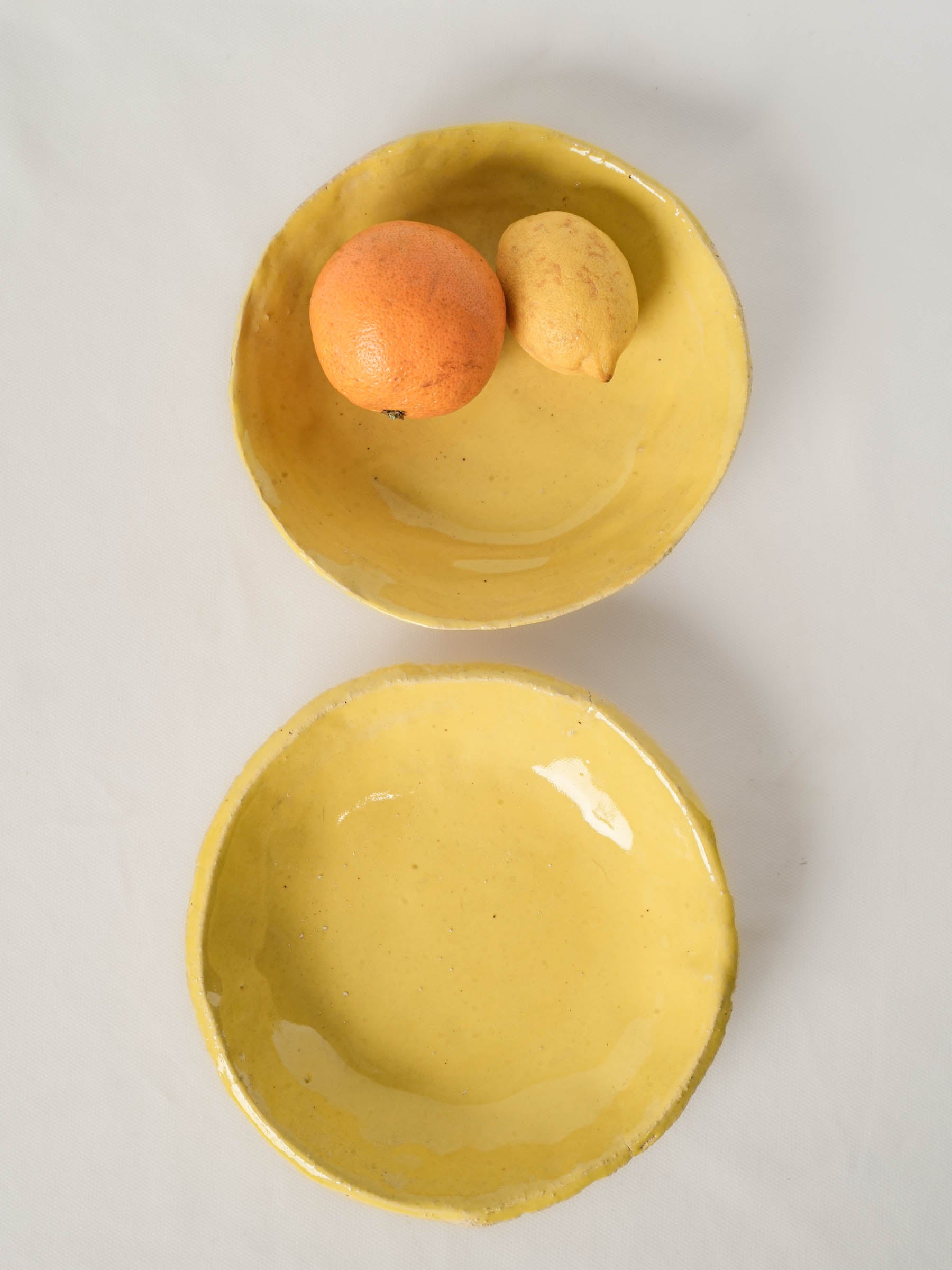 Pair of Cheerful Lemon Yellow Artisan Ceramic Dishes - 8¼"