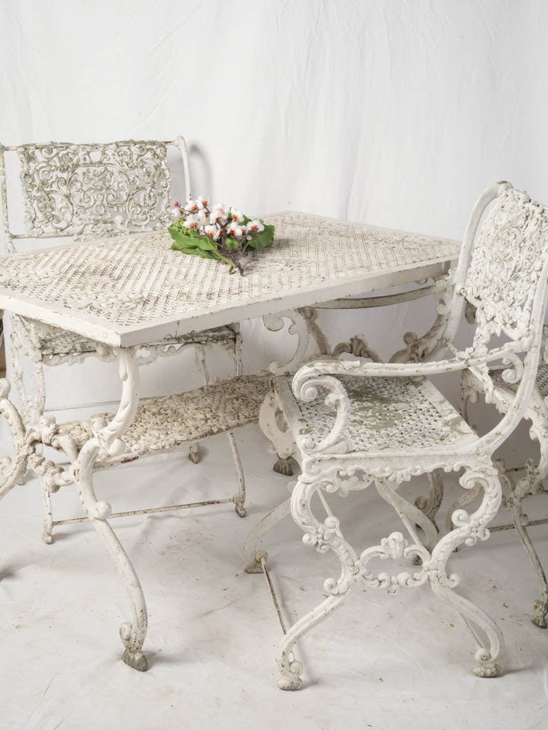 Romantic Seven-Piece French Cast Aluminum Garden Set, Early 20th Century