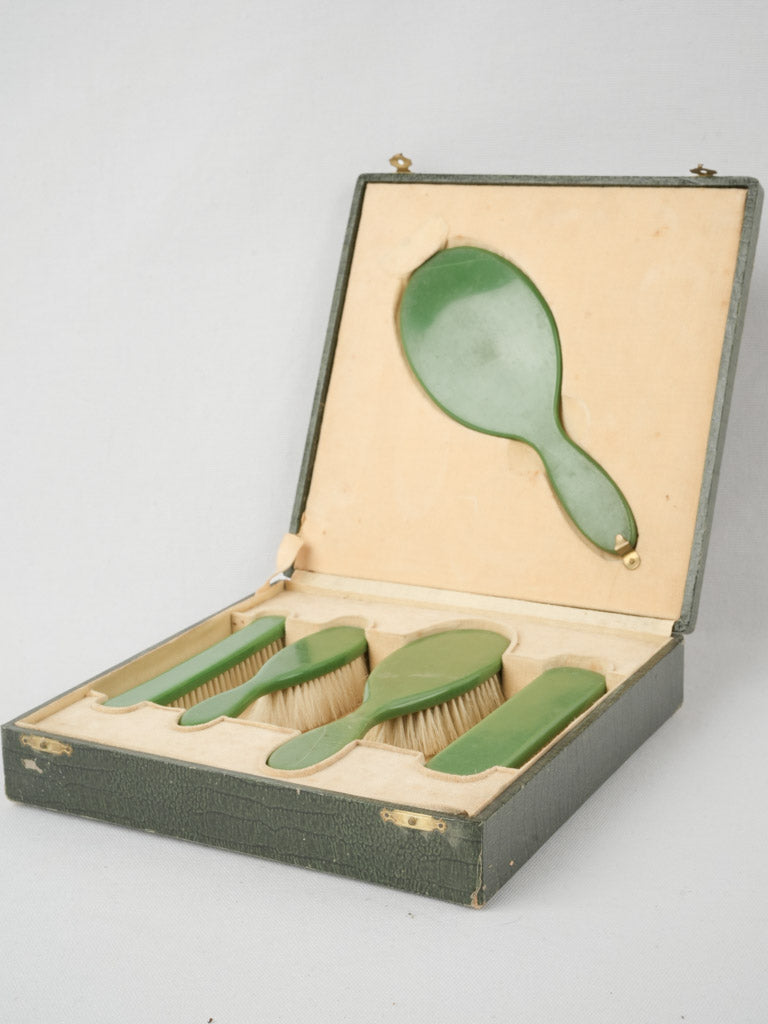Vintage green Bakelite brush set
