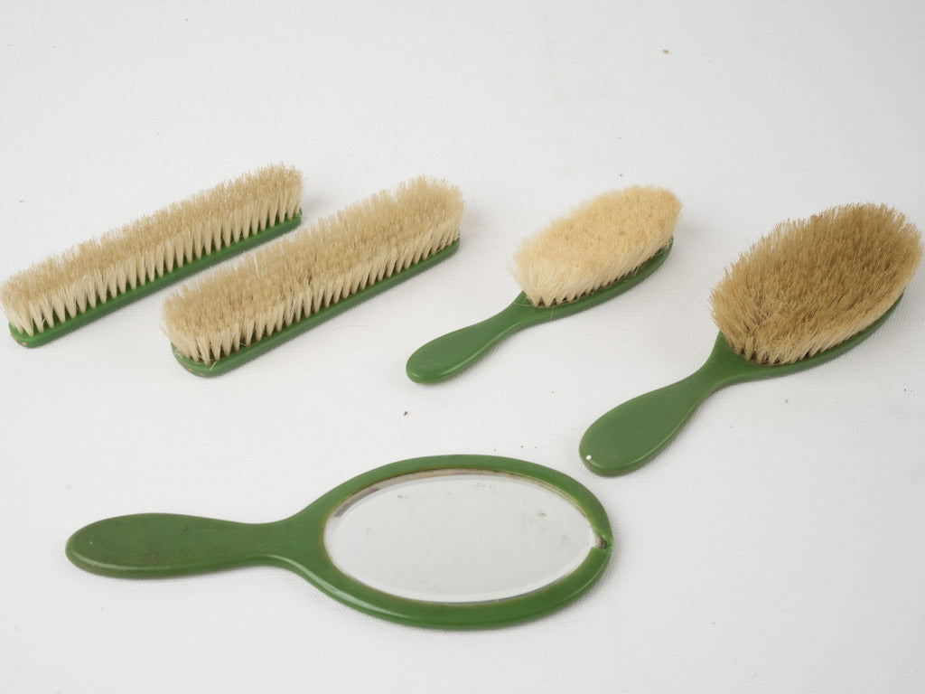Aged Bakelite and glass brush set