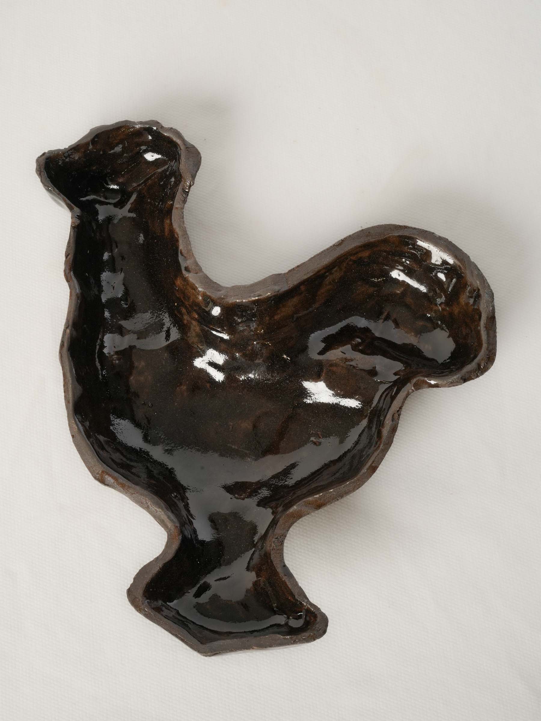 Dark- Glazed Ceramic Rooster by a Provençal Artisan - 8¾"
