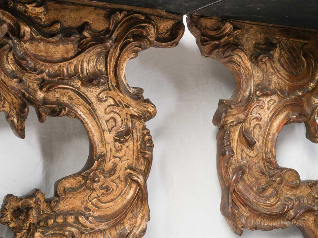 Pair of Early 19th Century Italian Statement Consoles w/ Faux Marble Painted Tops