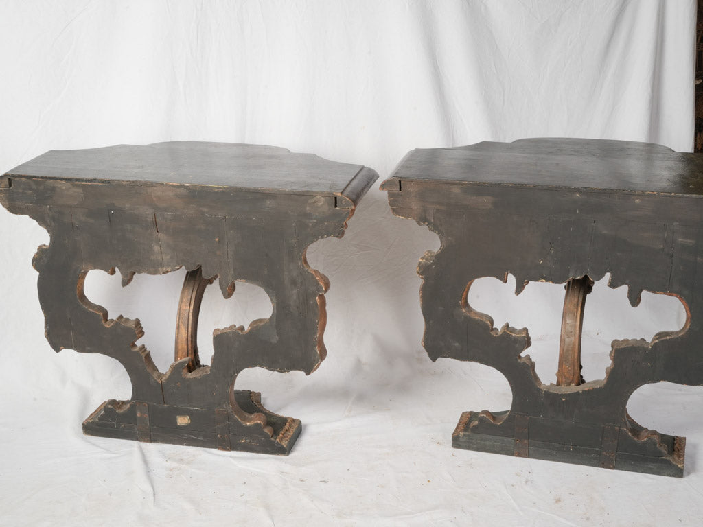 Pair of Early 19th Century Italian Statement Consoles w/ Faux Marble Painted Tops