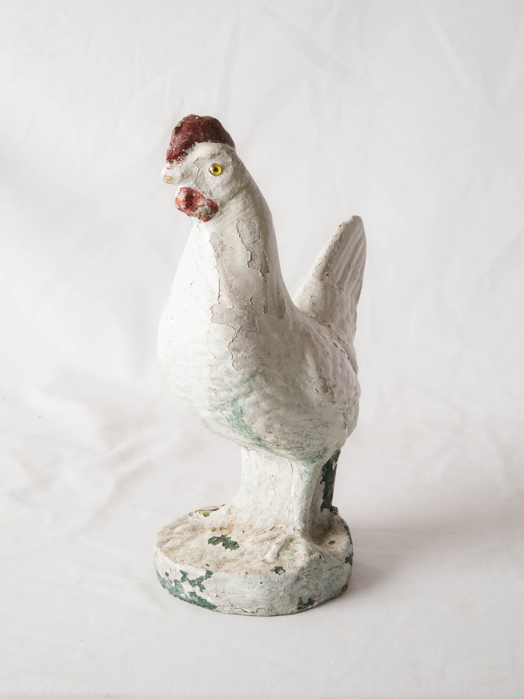1950s French Painted-Concrete Garden Hen w/ Glass Eyes - 16½"