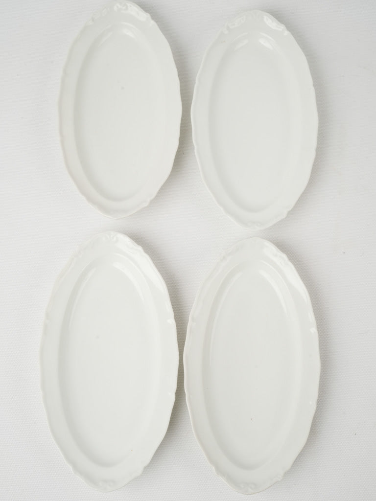 Aged, French, ceramic, white, glossy, elegant, ornate, Limoges platters