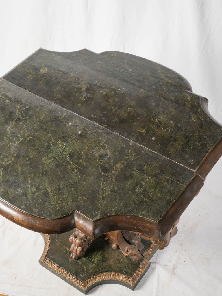 Pair of Early 19th Century Italian Statement Consoles w/ Faux Marble Painted Tops