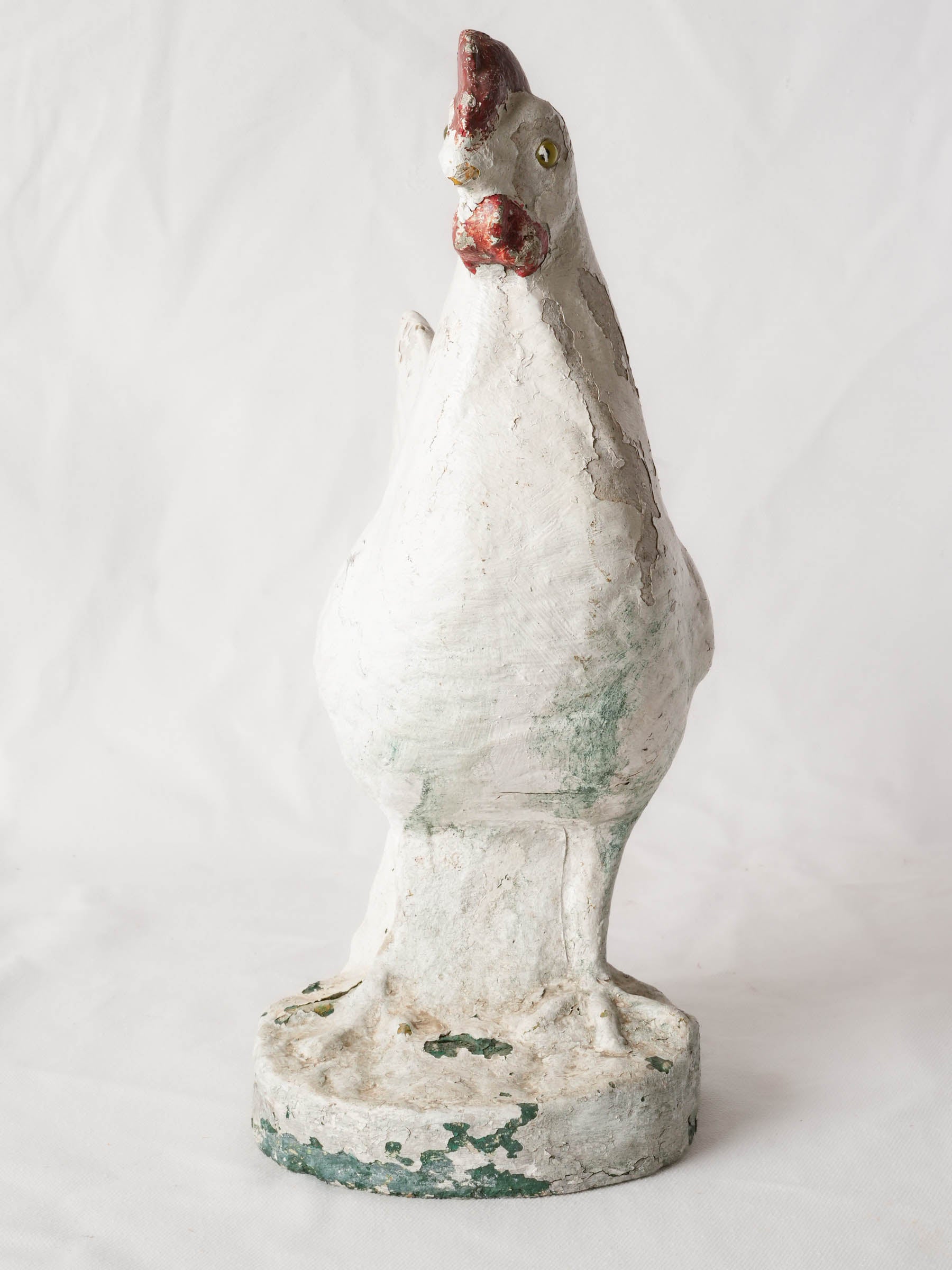 1950s French Painted-Concrete Garden Hen w/ Glass Eyes - 16½"