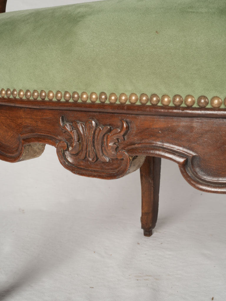 Vintage muted-green walnut armchair