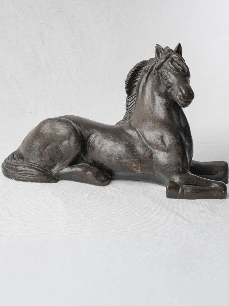 Vintage plaster recumbent horse sculpture