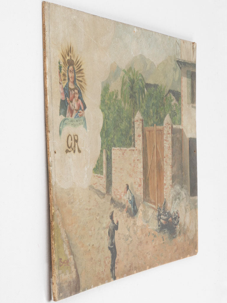 Patina-finished miraculous saint painting