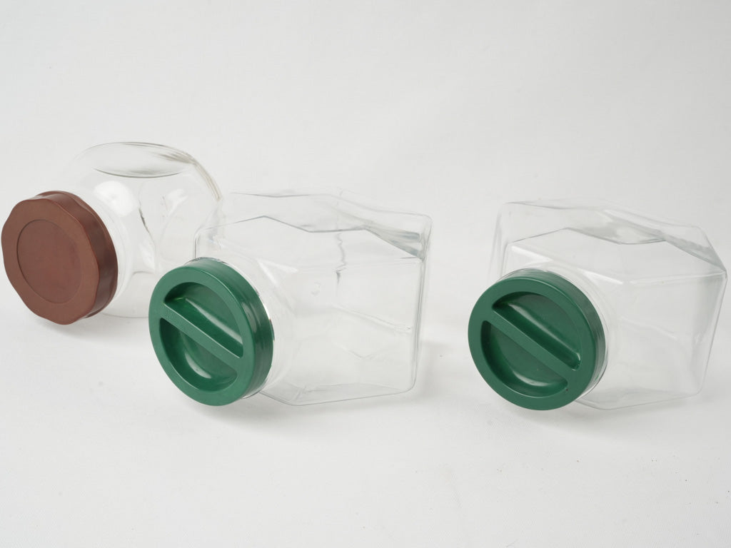 Aged Provencal glass candy jars