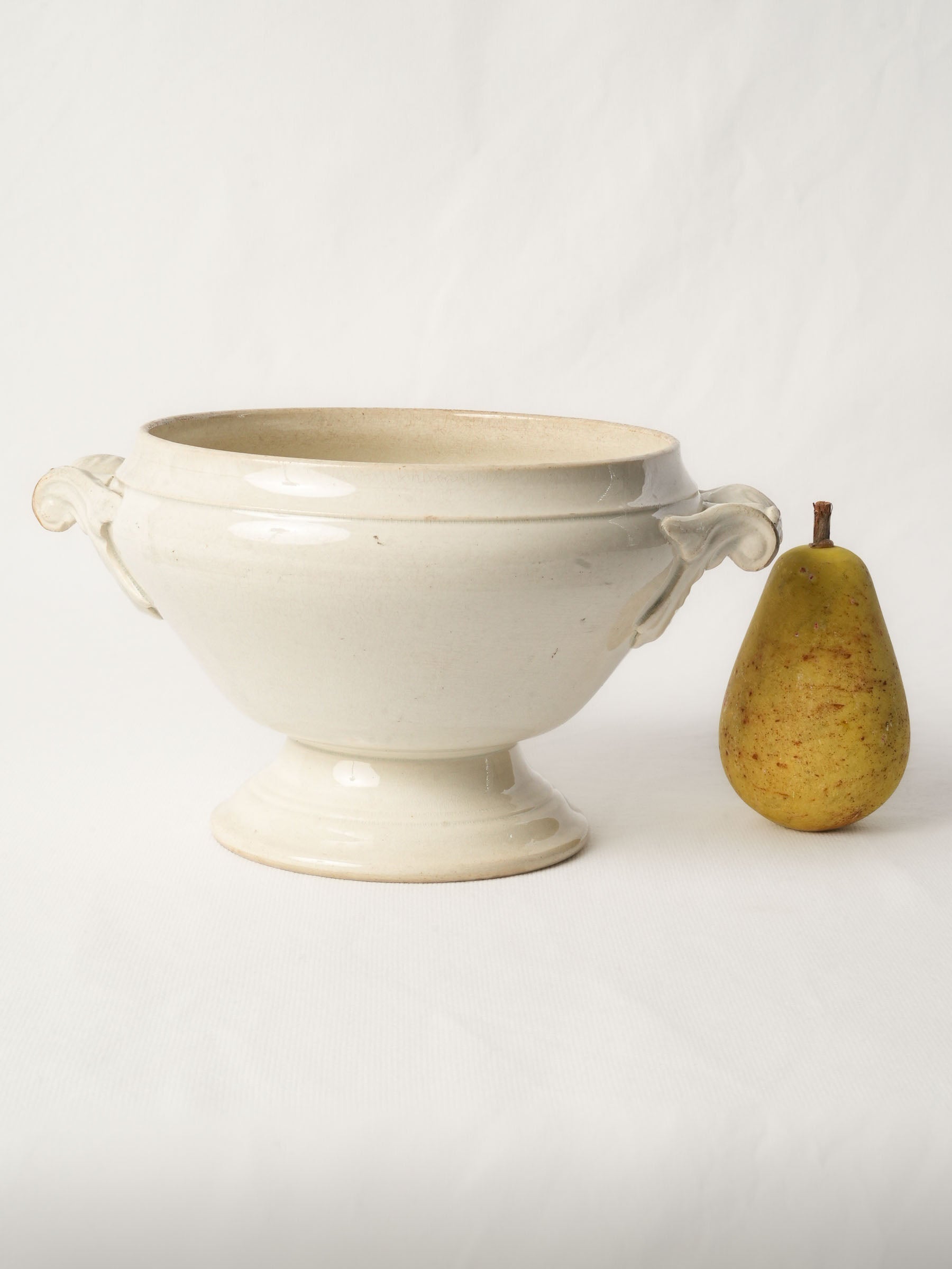 Petite Antique French Ivory-Glazed Earthenware Soup Tureen, circa 1900, Without Lid - 6"