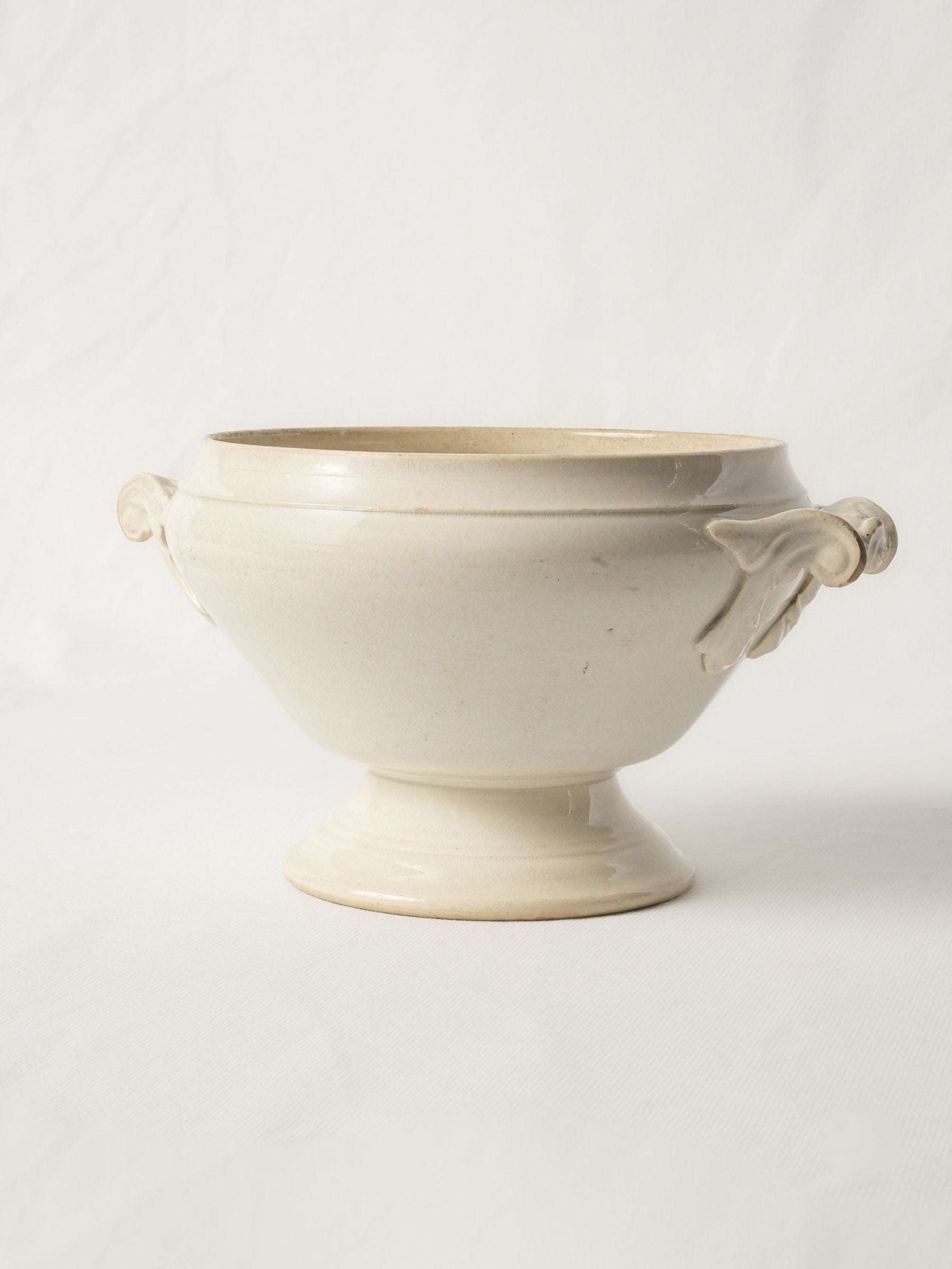 Petite Antique French Ivory-Glazed Earthenware Soup Tureen, circa 1900, Without Lid - 6"