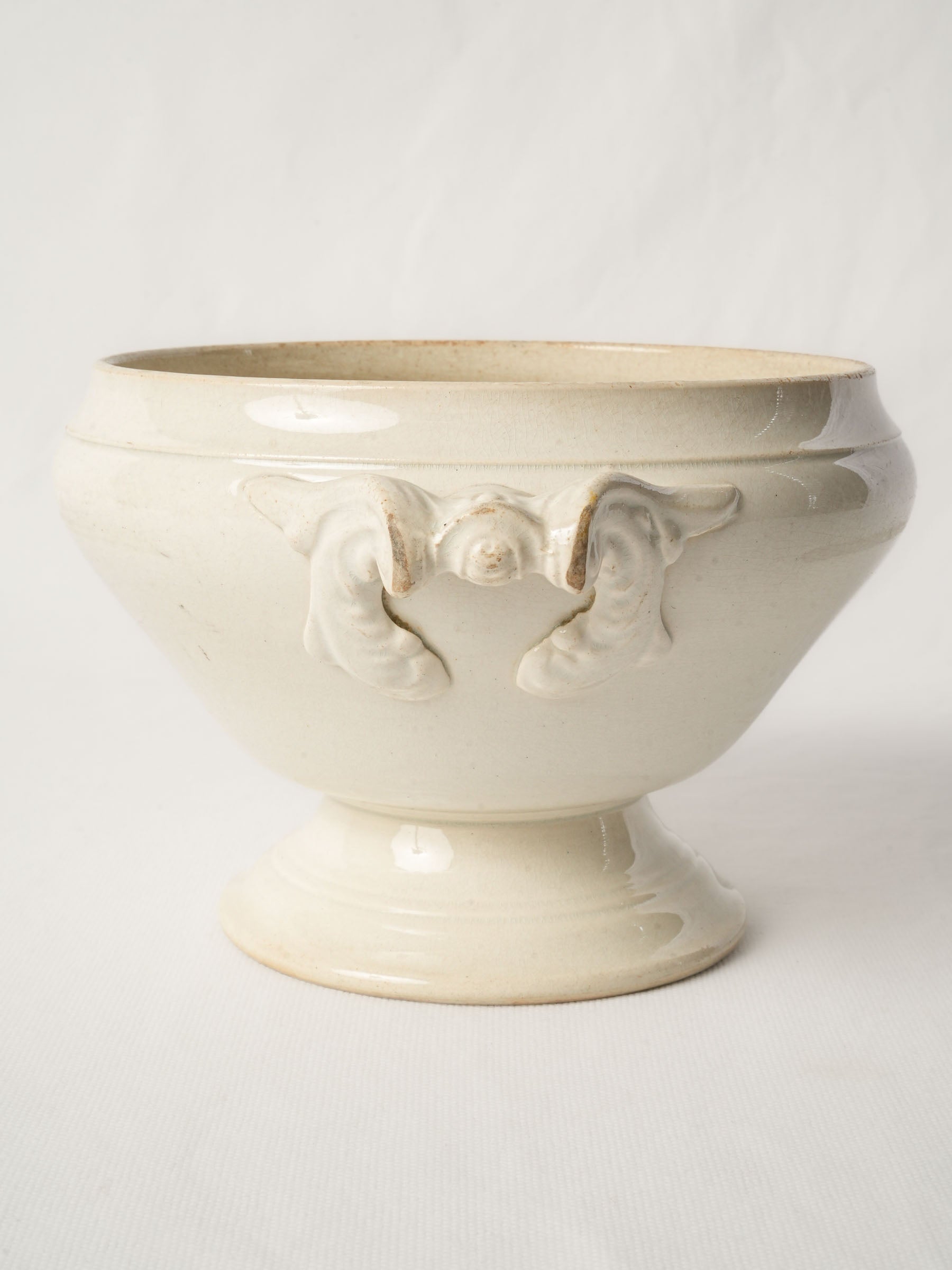 Petite Antique French Ivory-Glazed Earthenware Soup Tureen, circa 1900, Without Lid - 6"