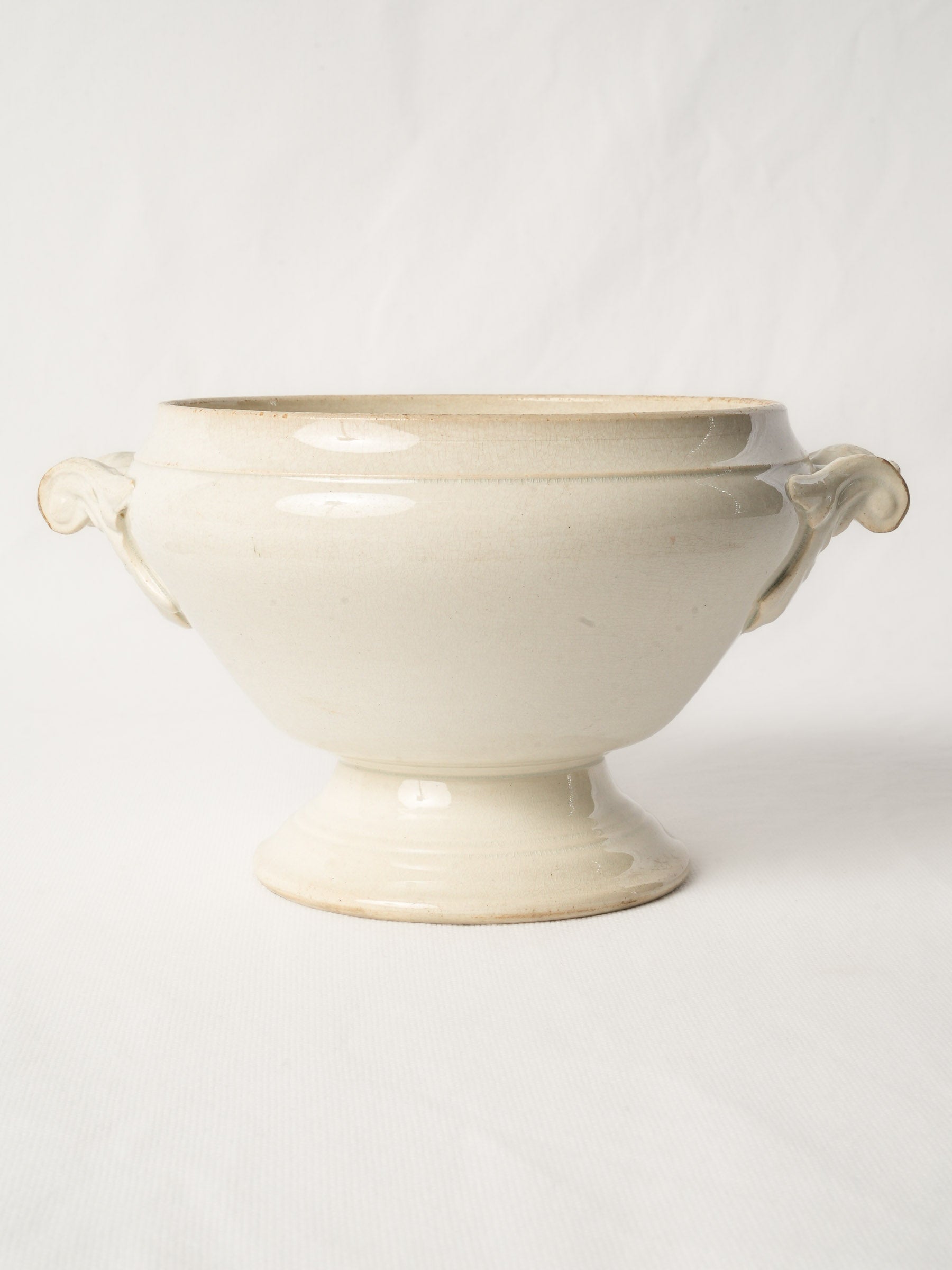 Petite Antique French Ivory-Glazed Earthenware Soup Tureen, circa 1900, Without Lid - 6"