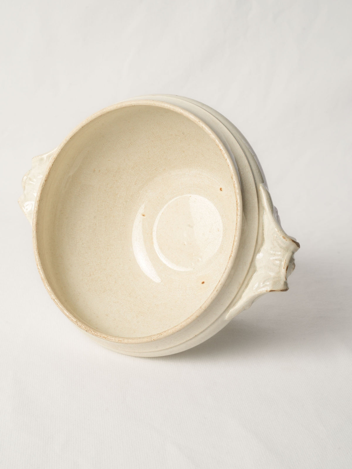 Petite Antique French Ivory-Glazed Earthenware Soup Tureen, circa 1900, Without Lid - 6"