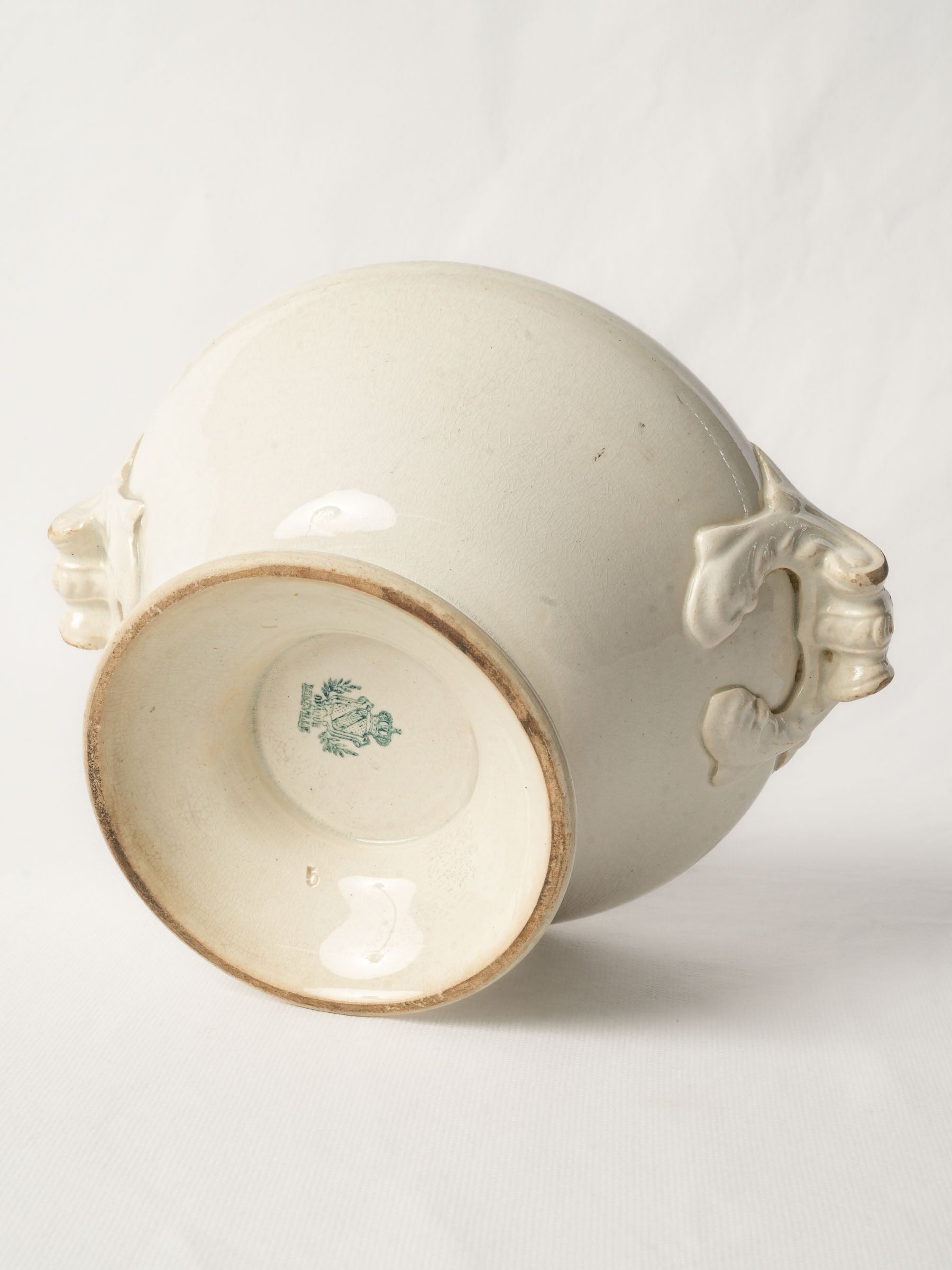 Petite Antique French Ivory-Glazed Earthenware Soup Tureen, circa 1900, Without Lid - 6"