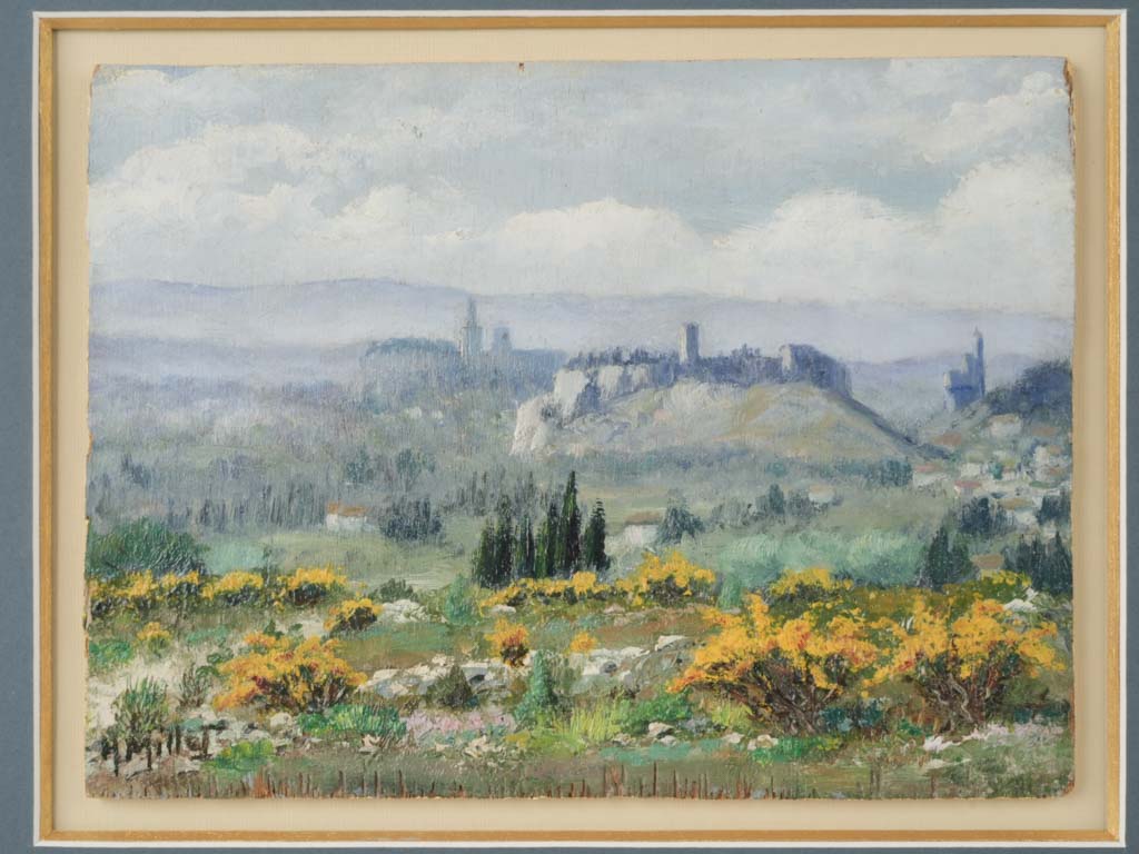 Old-world Provençal hillside village painting