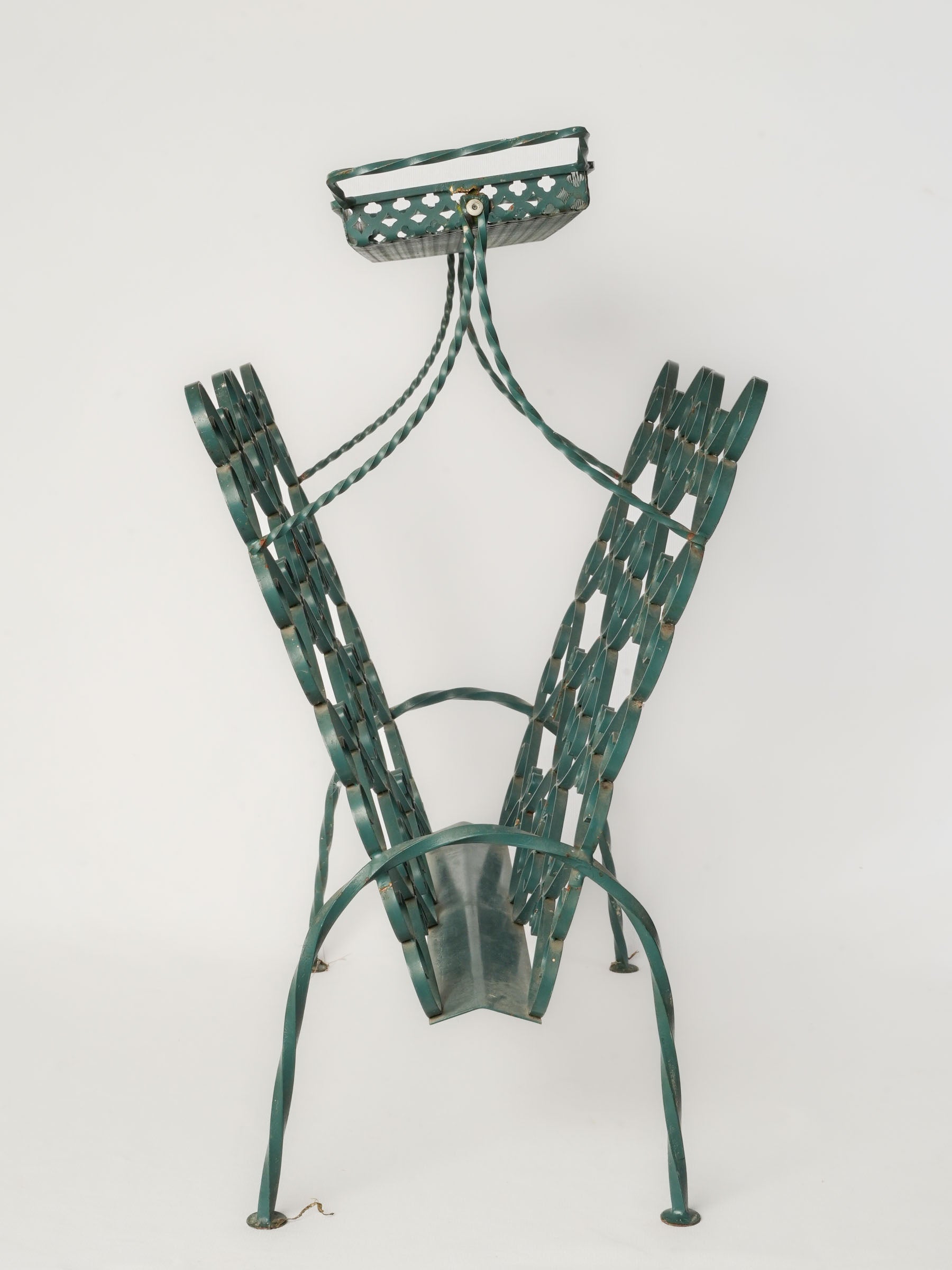 Mid-20th century Ornate Green-Painted Wrought Iron Magazine Rack - 21¾"