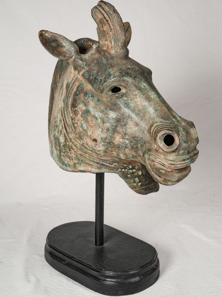 Impressive Bronze Horse Head Sculpture w/ Verdigris Patina - 32"