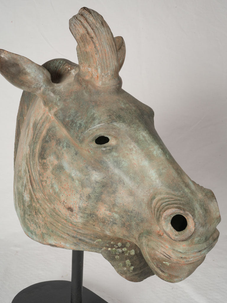 Greenish patina horse sculpture piece