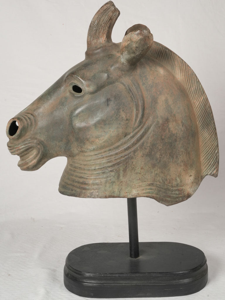 Verdigris patina horse head sculpture