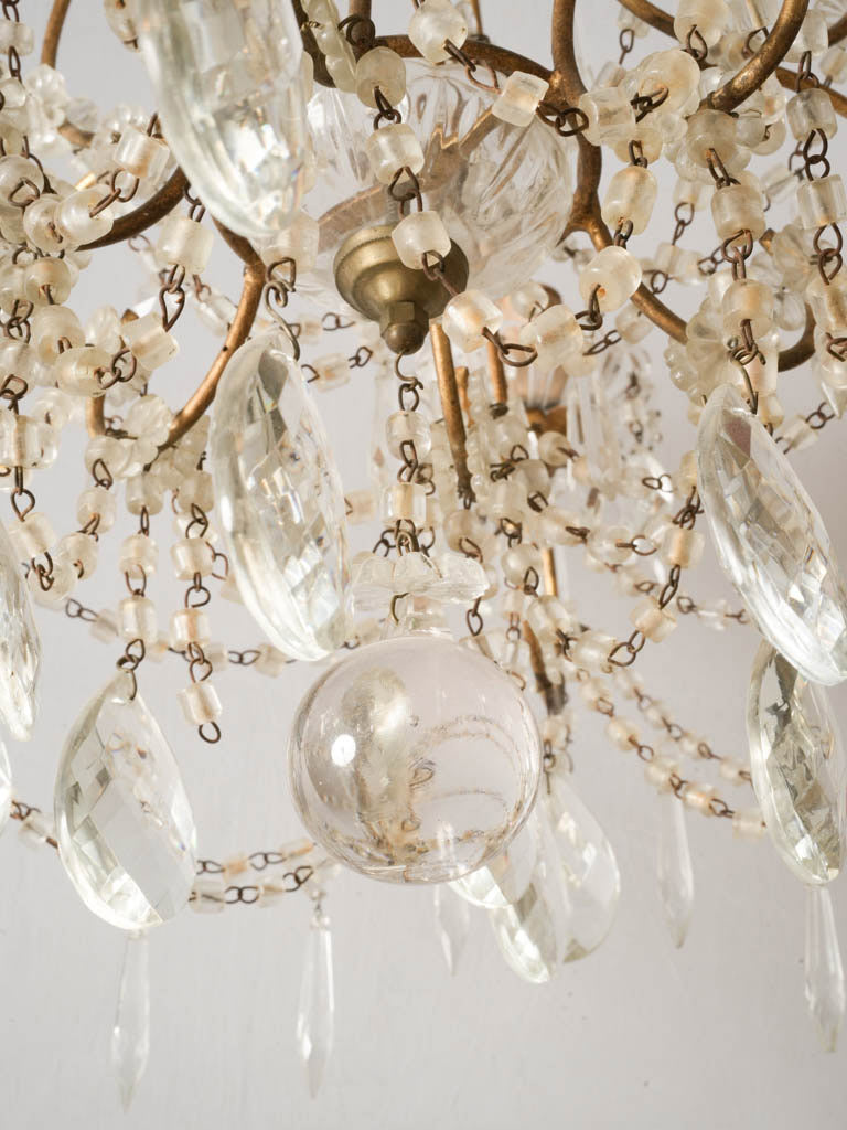 Petite French Six Light Glass Chandelier with Rich Sparkling Drops 1950s - 26" x 25½"