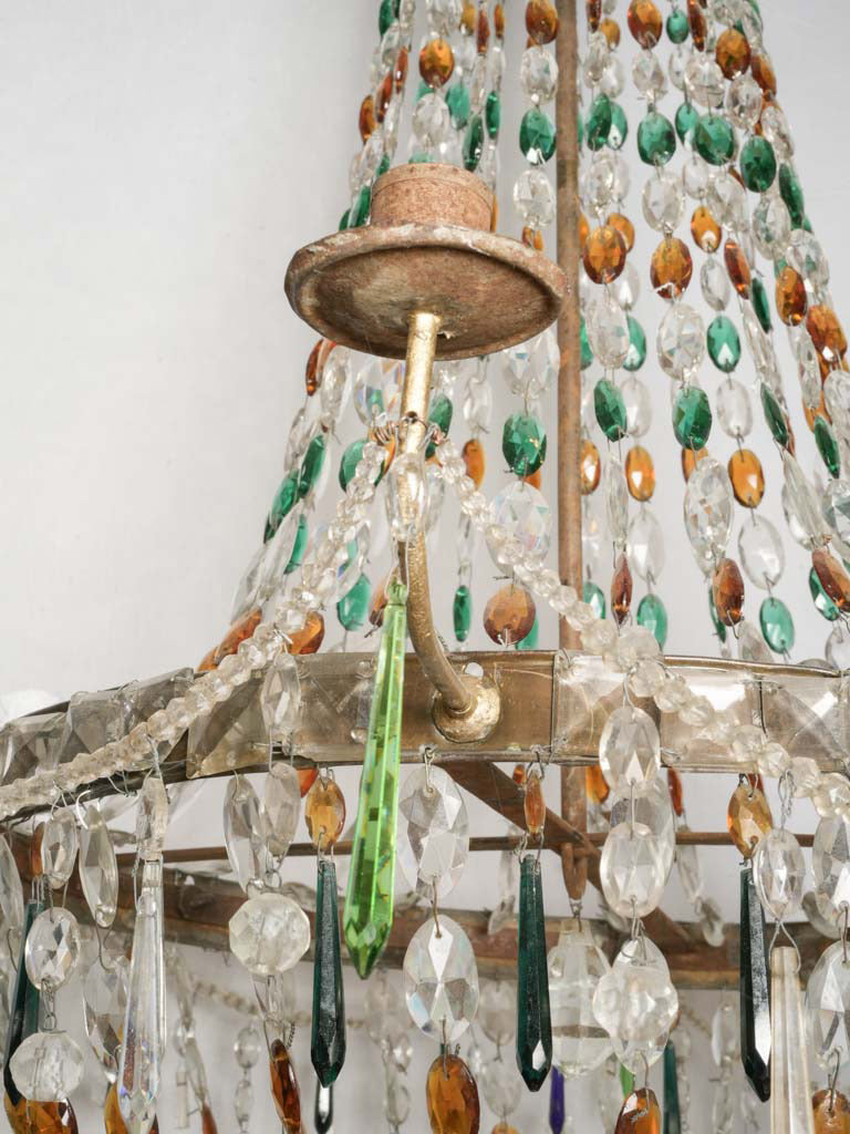 Striking Antique Venetian Chandelier w/ Emerald Green & Amber Glass Drops - 44½" x 43"